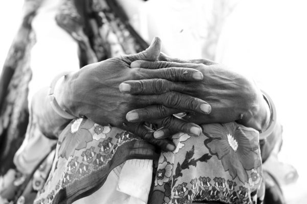 Weathered hand of African woman in South Sudan
